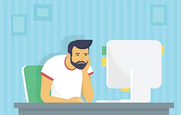 Vector illustration of Man is working with computer