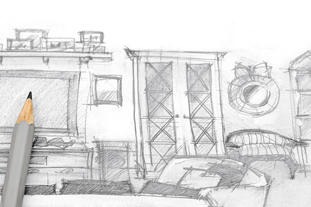 istock architectural sketch of modern entertainment wall with pencil 542314616
