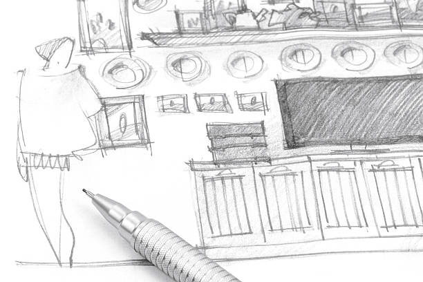 istock hand drawing interior sketch of wall unit with pencil 542314934