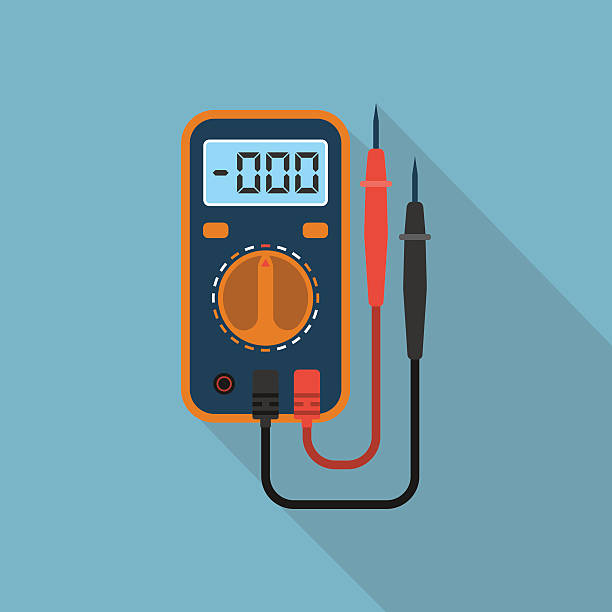 Digital multimeter Digital multimeter. Electrical measuring instrument: voltage, amperage, ohmmeter, power. Icon multimeter with long shadow. Can be used design element, logo, background. Flat style, vector illustration multimeter stock illustrations