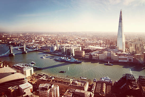 widok z lotu ptaka w londynie z czerep, stylu retro - czerep zdjęcia i obrazy z banku zdjęć