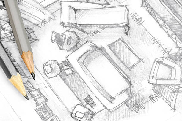 istock top view architectural drawing of living room with drawing tools 542315626