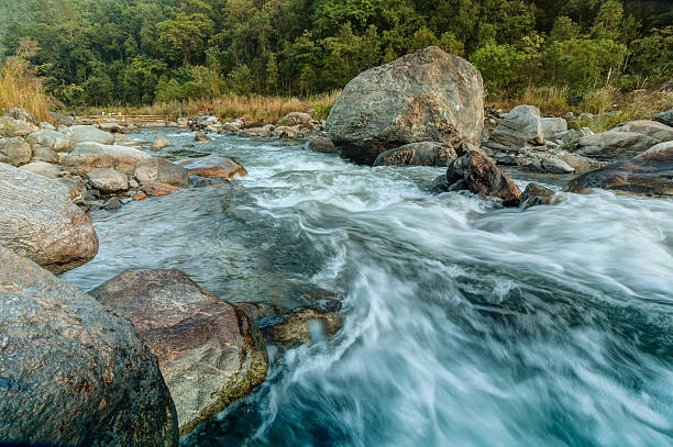 istock Reshi River water flowing on rocks at dawn, Sikkim, India 542315752
