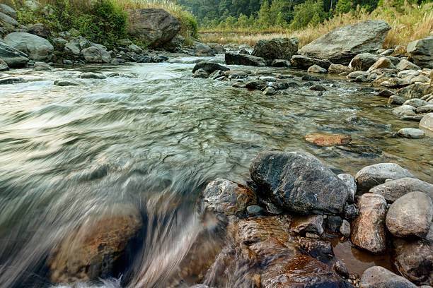 istock Reshi River water flowing on rocks at dawn, Sikkim, India 542315820