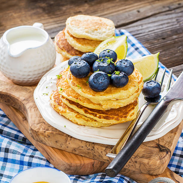 istock Healthy breakfast classic. Several domestic hot pancakes with fresh ripe 542316444