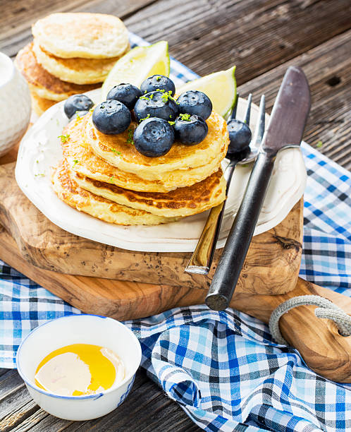 istock Healthy breakfast classic. Several domestic hot pancakes with fresh ripe 542316664