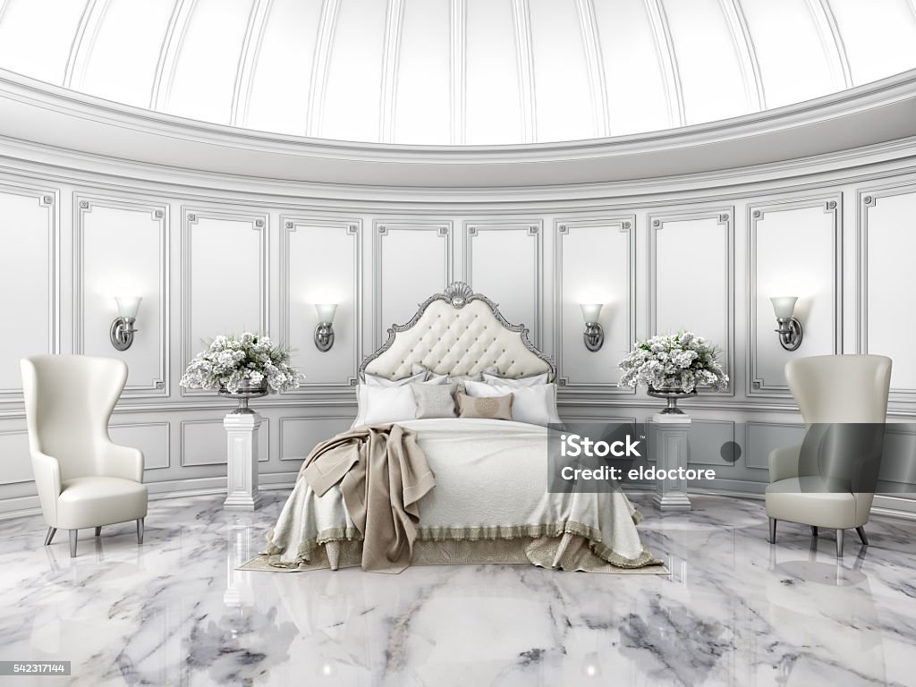 Interior of a classic style round bedroom in luxury villa Luxury Stock Photo