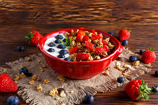 istock Homemade granola Breakfast with yogurt and fresh fruit berries. concepts 542318024
