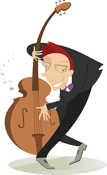 illustrazioni stock, clip art, cartoni animati e icone di tendenza di sorridente violoncellista - smooth jazz