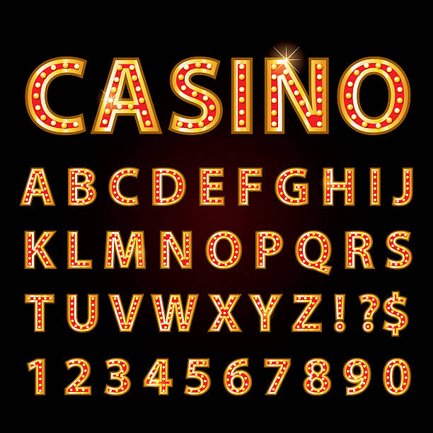 Vector orange neon lamp letters font show casino or theather vector art illustration