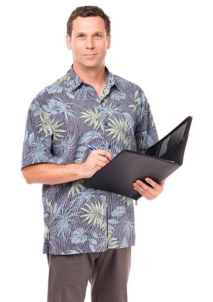istock Small businessman in hawaiian shirt on white 542320224
