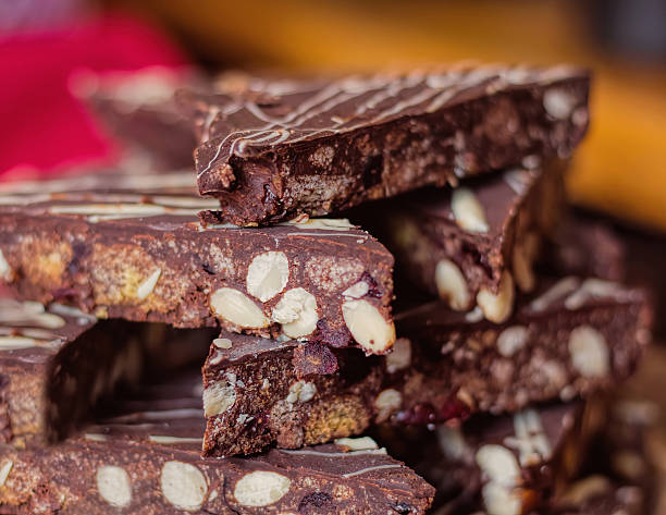Slices of choclate tiffin cake, also known as fridge cake.