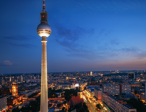 berlin city shape with television tower at blue hour