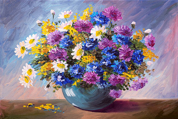 oil painting - bouquet of wildflowers oil painting - bouquet of wildflowers impressionism photos stock illustrations