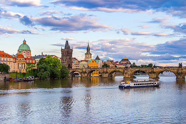 istock Charles bridge in Prague at sunset 542321384