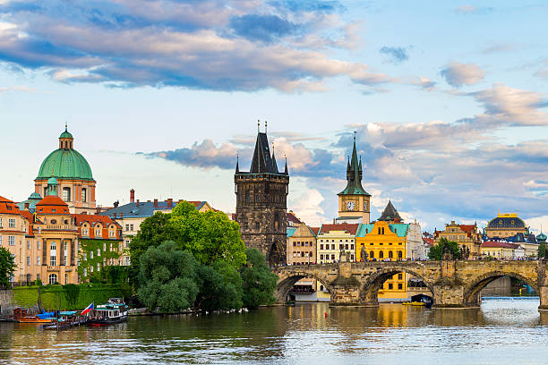 istock Charles bridge in Prague at sunset 542321660