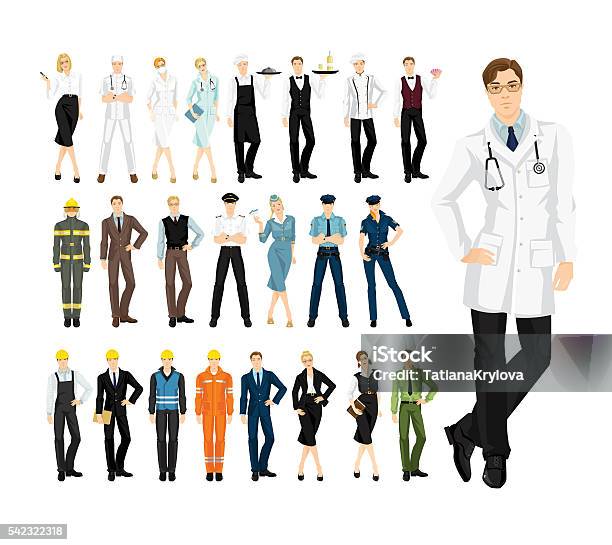 Professional People In Uniform Stock Illustration - Download Image Now - Doctor, Firefighter, Nurse