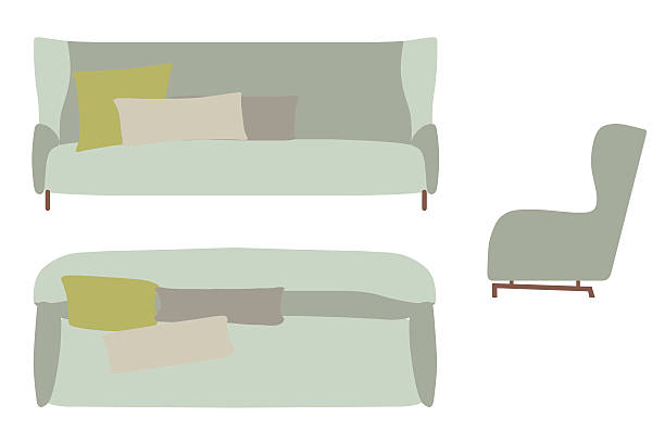 Sofas Set. Furniture for Your Interior Design. Flat Vector Illustration Sofas Set. Furniture for Your Interior Design. Flat Vector Illustration. Top, Front and Side View. couch side view stock illustrations