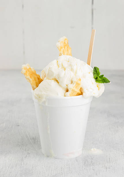 istock Vanilla ice cream with wafer in disposable cup 542326158