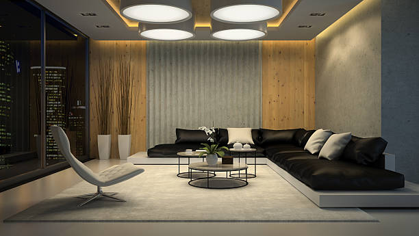 istock Interior of living room night view 3D rendering 542326788