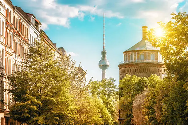 old water tower and Television Tower in Berlin Prenzlauer Berg