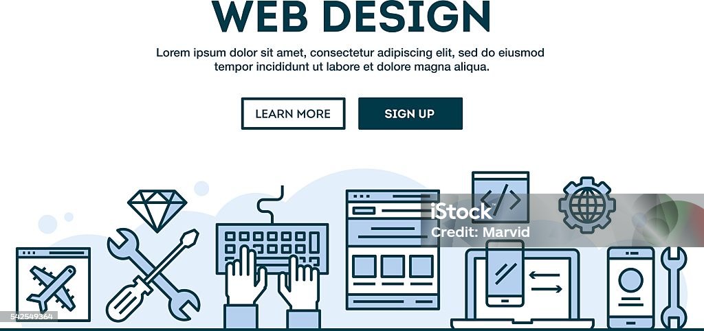 Web Design Concept Header Flat Design Thin Line Style Stock ...