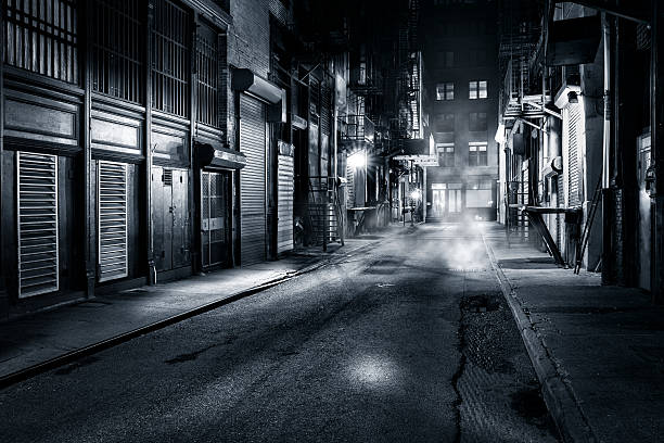 Cortlandt Alley by night in NYC Moody monochrome view of Cortlandt Alley by night, in Chinatown, New York City alley stock pictures, royalty-free photos & images