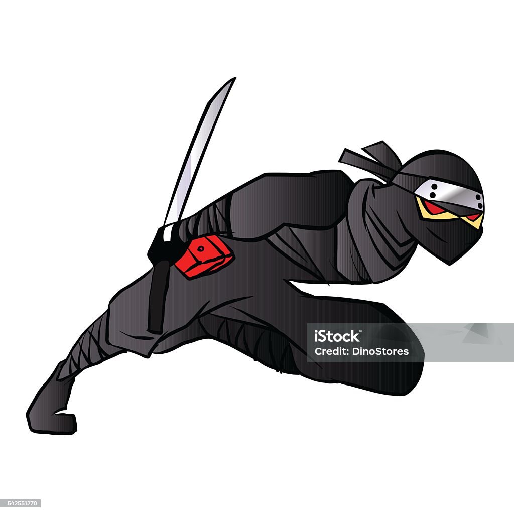 Cartoon Ninja Jumping in a Fight With Sword.vector illustration. Cartoon Ninja Jumping in a Fight With Sword Clip - Office Supply stock vector