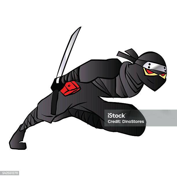 Cartoon Ninja Jumping In A Fight With Swordvector Illustration Stock Illustration - Download Image Now