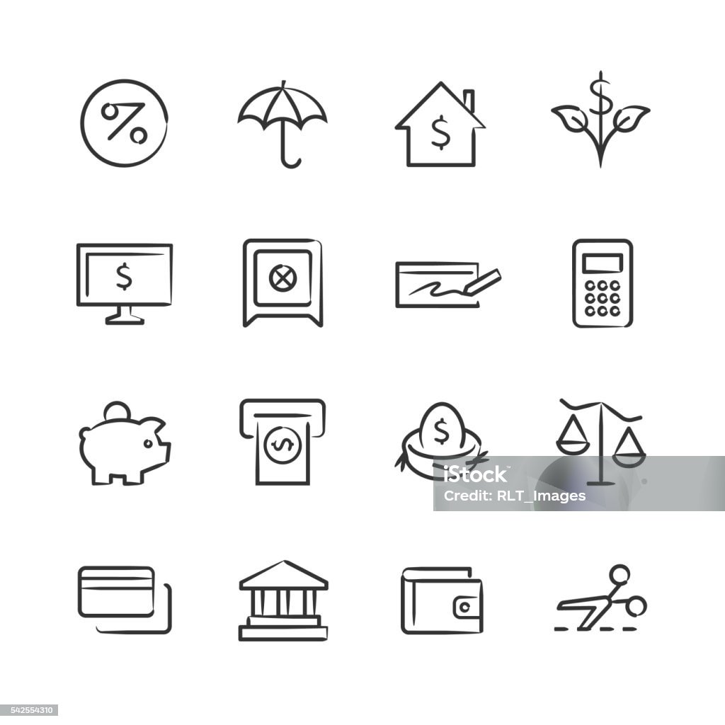 Personal Finance Icons — Sketchy Series Professional icon set in sketch style. Vector artwork is easy to colorize, manipulate, and scales to any size. Sketch stock vector