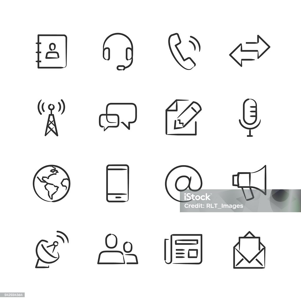 Communications Icons — Sketchy Series Professional icon set in sketch style. Vector artwork is easy to colorize, manipulate, and scales to any size. Sketch stock vector