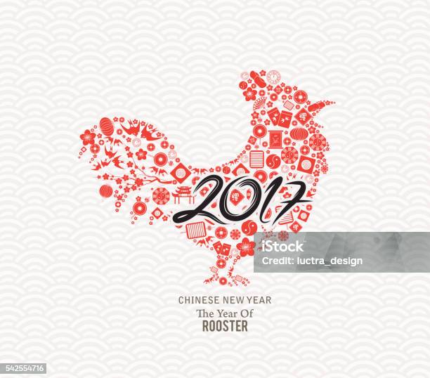 Chinese New Year 2017 The Year Of Rooster Icons Elements Stock Illustration - Download Image Now