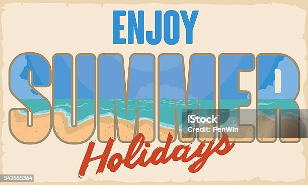 Greeting Message With Beach Image Inside For Summer Banner Stock Illustration - Download Image Now