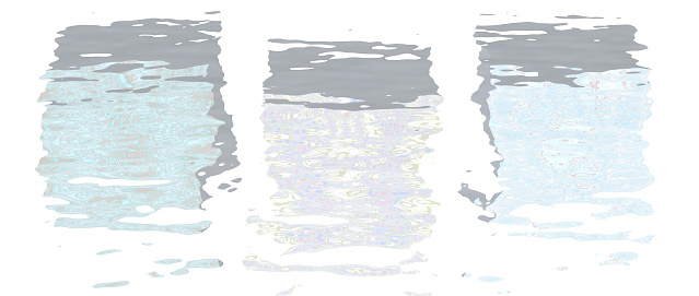 Three pastel coloured boxes with dark grey bands at the top / in the title area. This is an abstract 3D render showing the reflections of three floating boxes in glass.