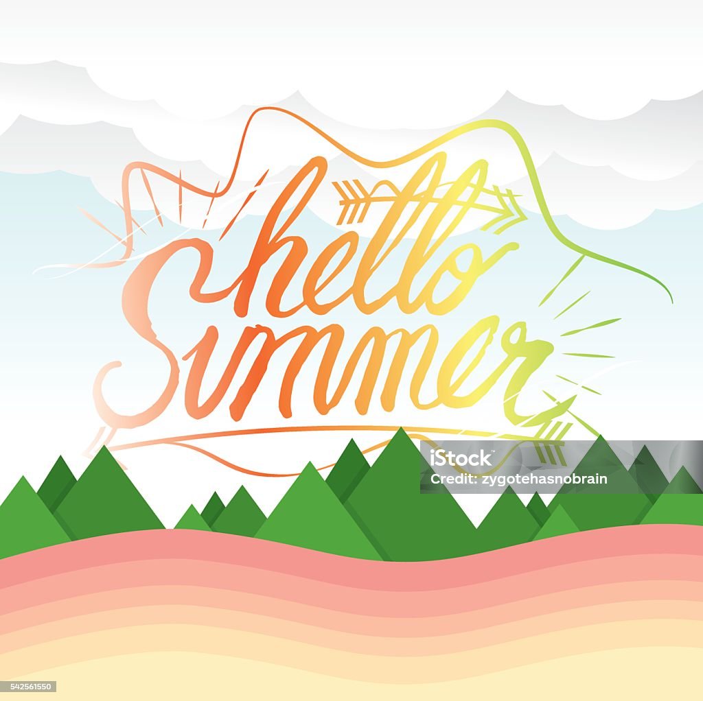 Hello Summer Hand Lettering Summer Vacation Concept. Hello Summer Hand Lettering Summer Vacation Concept Vector Illustration. Backgrounds stock vector