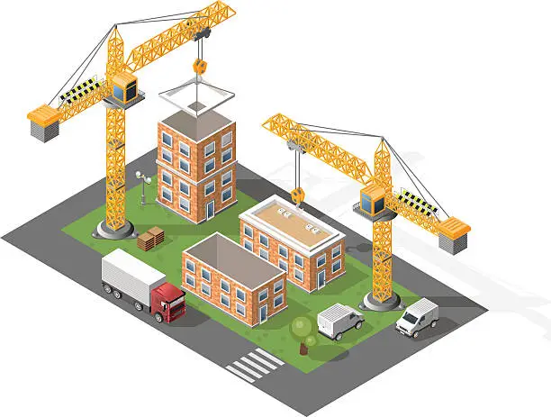 Vector illustration of Construction Scene on White Background.