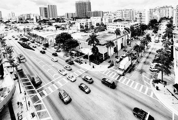 istock Crossroad, Miami.  Aerial View. Black And White 542568132