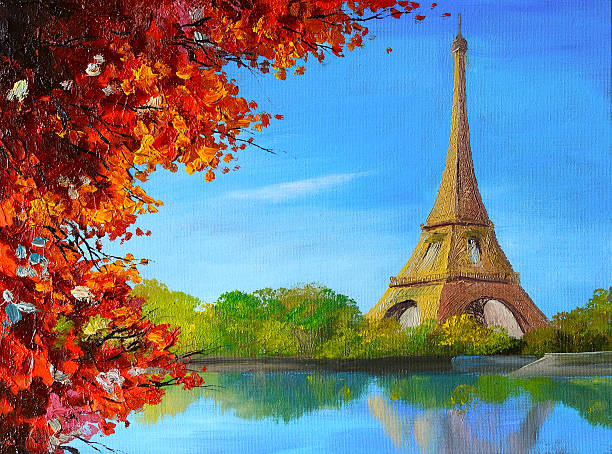 istock oil painting - lake near the Eiffel Tower 542569308