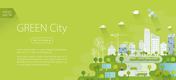 illustrazioni stock, clip art, cartoni animati e icone di tendenza di inteligente città verde banner - energia sostenibile illustrazioni