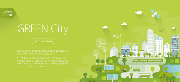 Green city banner - template. Nicely layered.