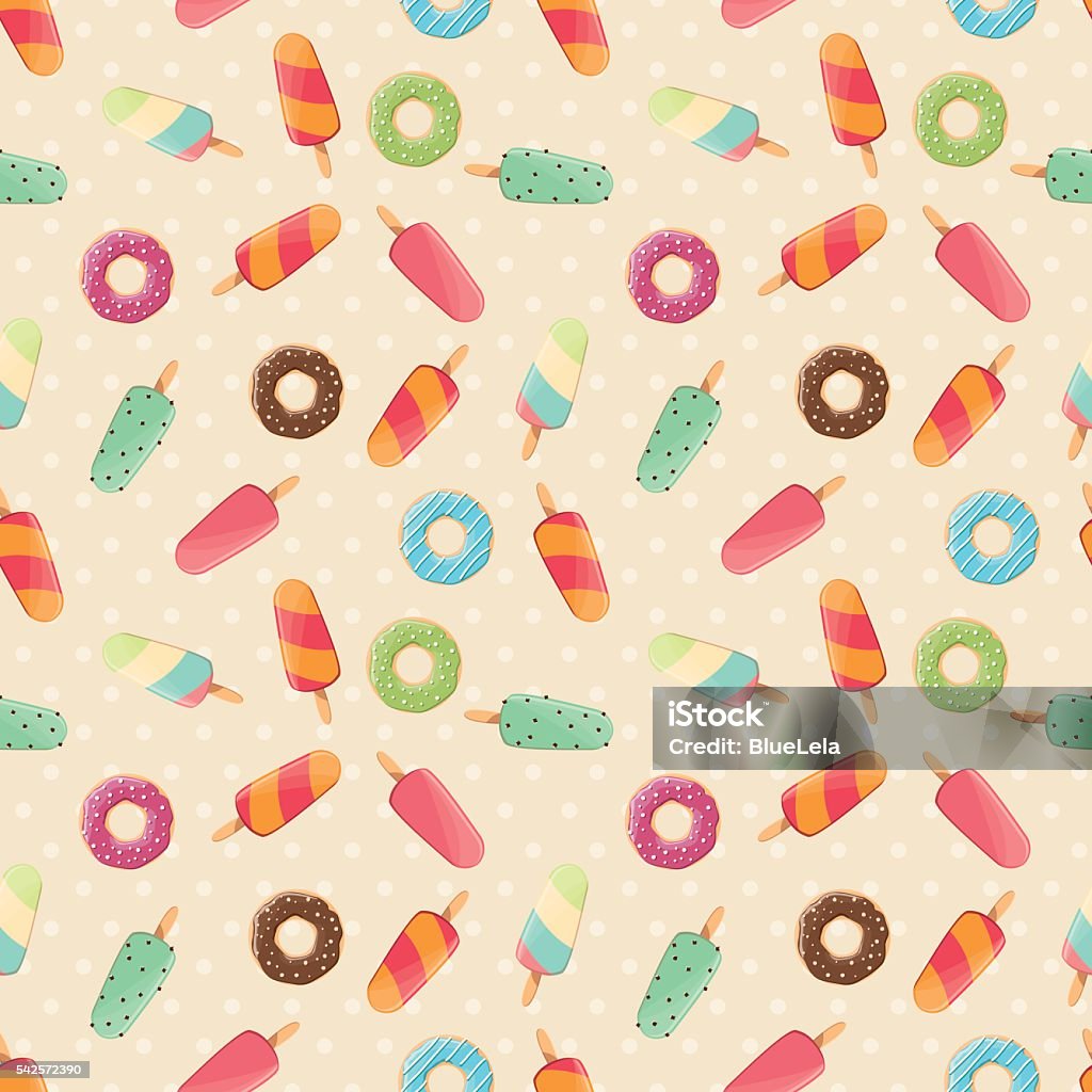 Seamless pattern with ice cream and colorful tasty donuts Seamless pattern with ice cream and colorful tasty donuts, vector illustration Baked Pastry Item stock vector