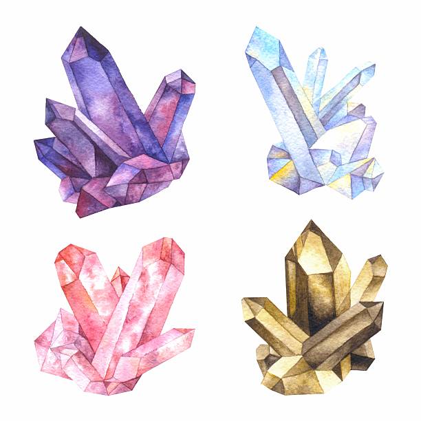 석영의 수채화 결정 - rock amethyst isolated quartz stock illustrations