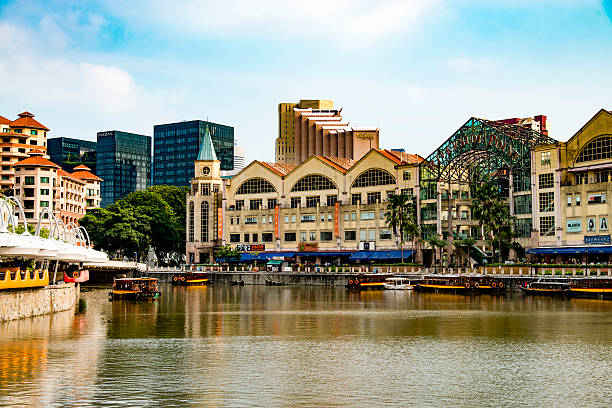 Singapore - May 1, 2025: The view of street around Merlion fountain