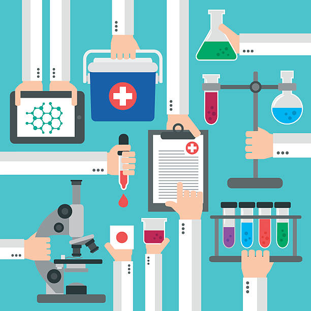 ilustrações, clipart, desenhos animados e ícones de químico laboratório de pesquisa projeto 2d - separating laboratory