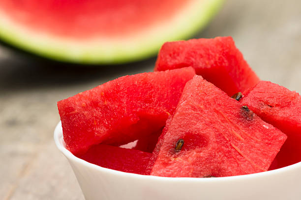 istock Juicy,fresh watermelon slices in white dish 542575280