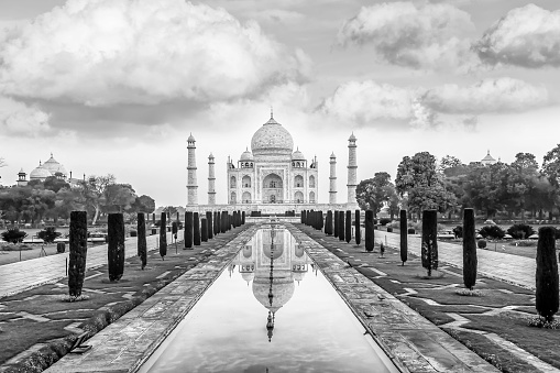 Artistic black and white shot of Red fort in Delhi, India