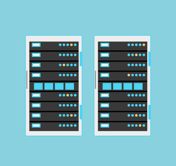 illustrations, cliparts, dessins animés et icônes de illustration vectorielle de haute technologie de centre serveur de données internet - network server tower rack computer