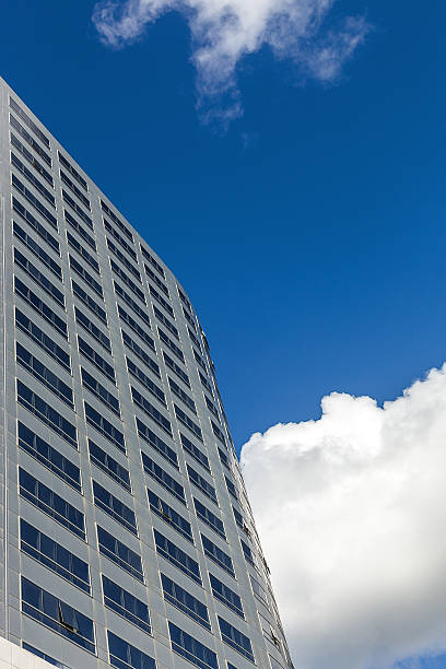 istock Modern office Skyscrapers on the blue sky with clouds 542580892