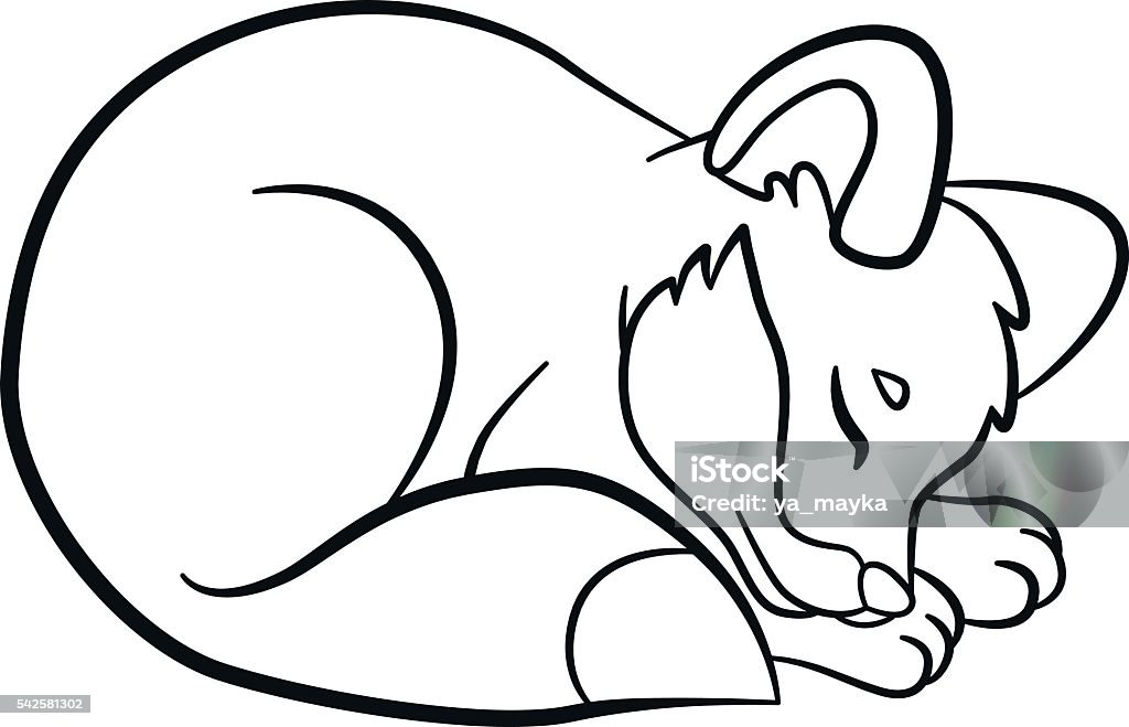 Coloring Pages Wild Animals Little Cute Fox Sleeps Stock Illustration -  Download Image Now - iStock