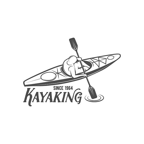 ヴィンテージラベルバッジや ロゴタイプ ラフティング - silhouette kayaking kayak action点のイラスト素材／クリップアート素材／マンガ素材／アイコン素材